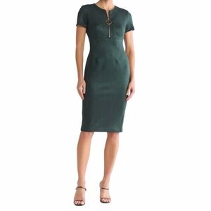 ⭐️ NWOT Calvin Klein ($175) Green Faux Suede O-Ring Zip Sheath Dress - PTP 20